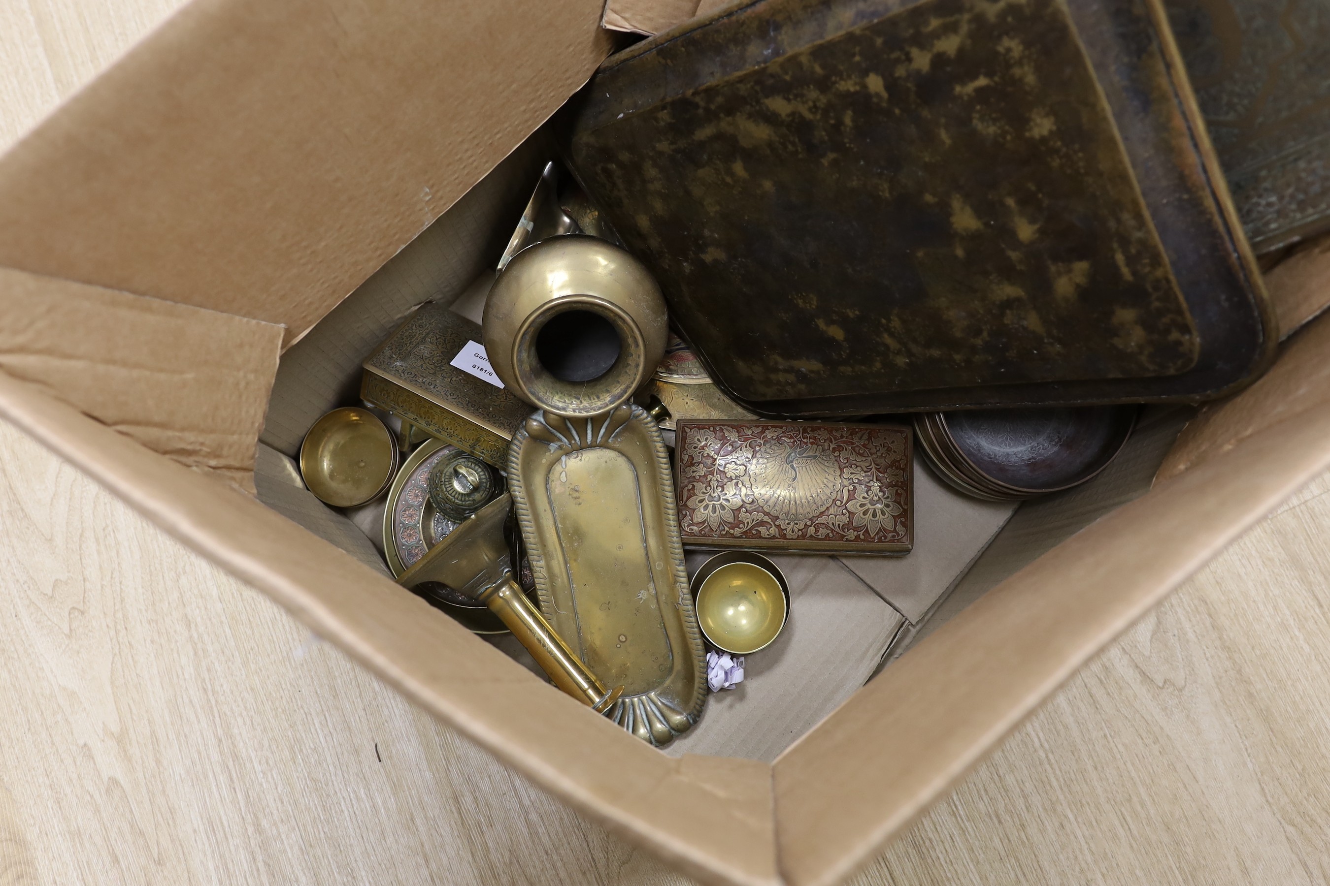 A group of assorted metalware including Indian and Persian trays